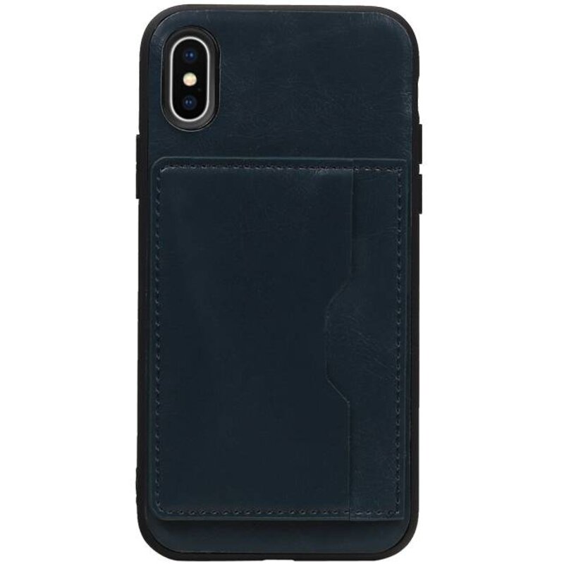 Staand Back Cover 1 Pasjes voor iPhone X Navy
