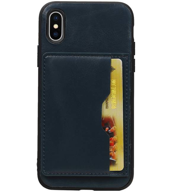 Staand Back Cover 1 Pasjes voor iPhone X Navy