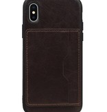 Staand Back Cover 1 Pasjes voor iPhone X Mocca
