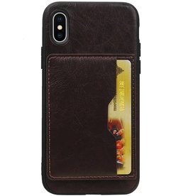 Staand Back Cover 1 Pasjes voor iPhone X Mocca