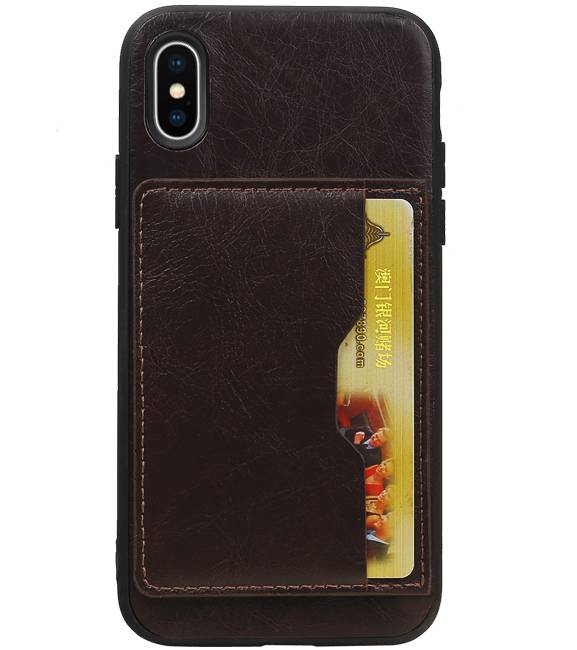 Staand Back Cover 1 Pasjes voor iPhone X Mocca
