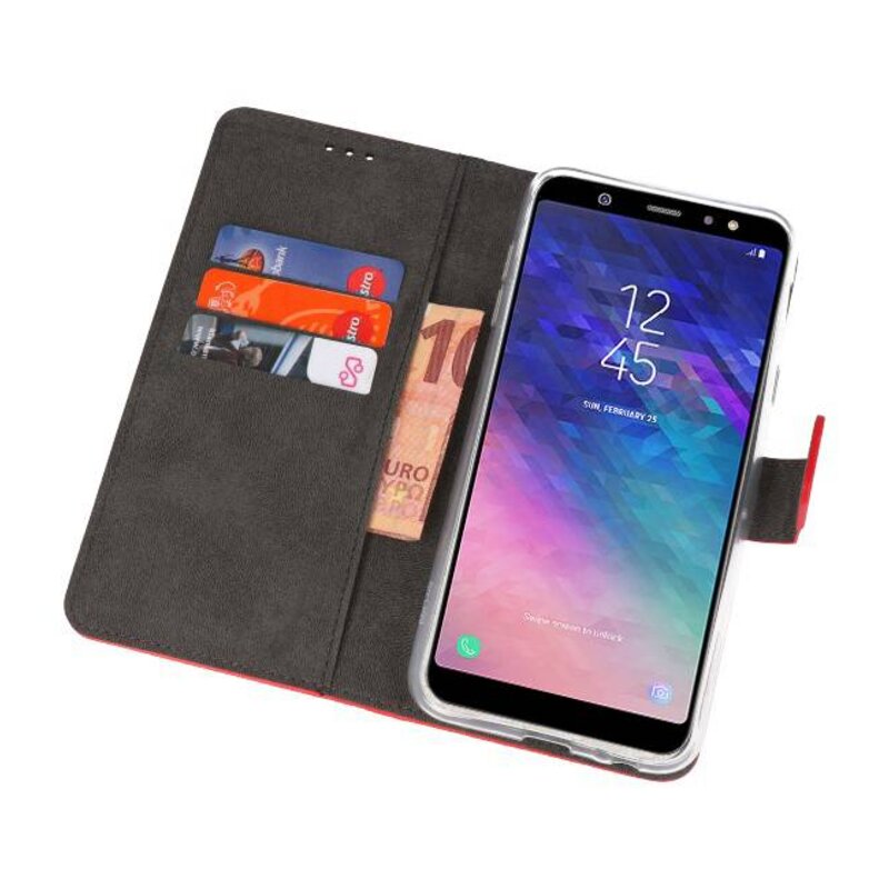 Wallet Cases Hoesje voor Galaxy A6 Plus (2018) Rood