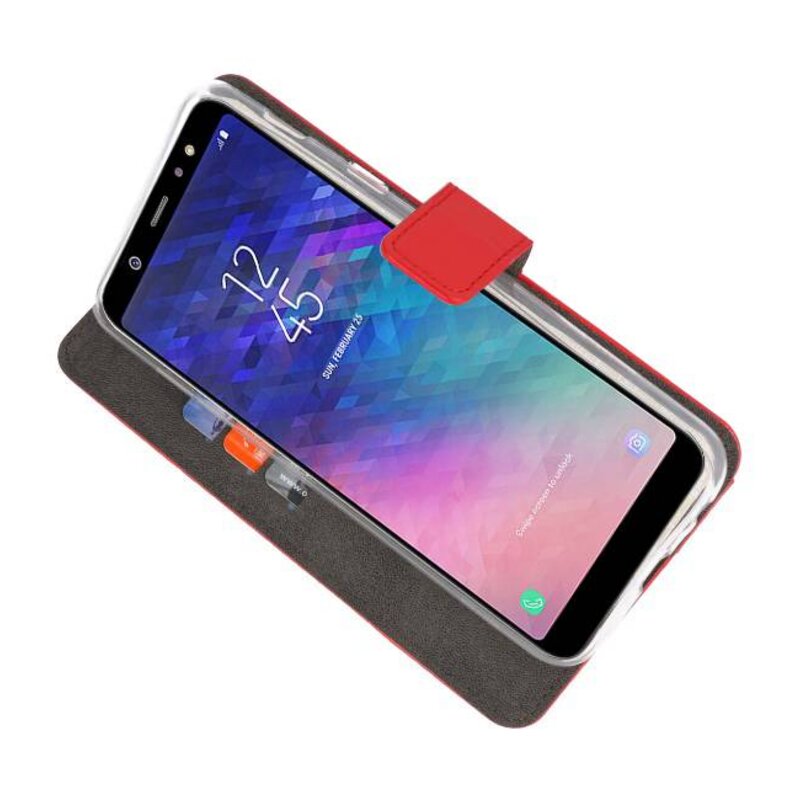 Wallet Cases Hoesje voor Galaxy A6 Plus (2018) Rood