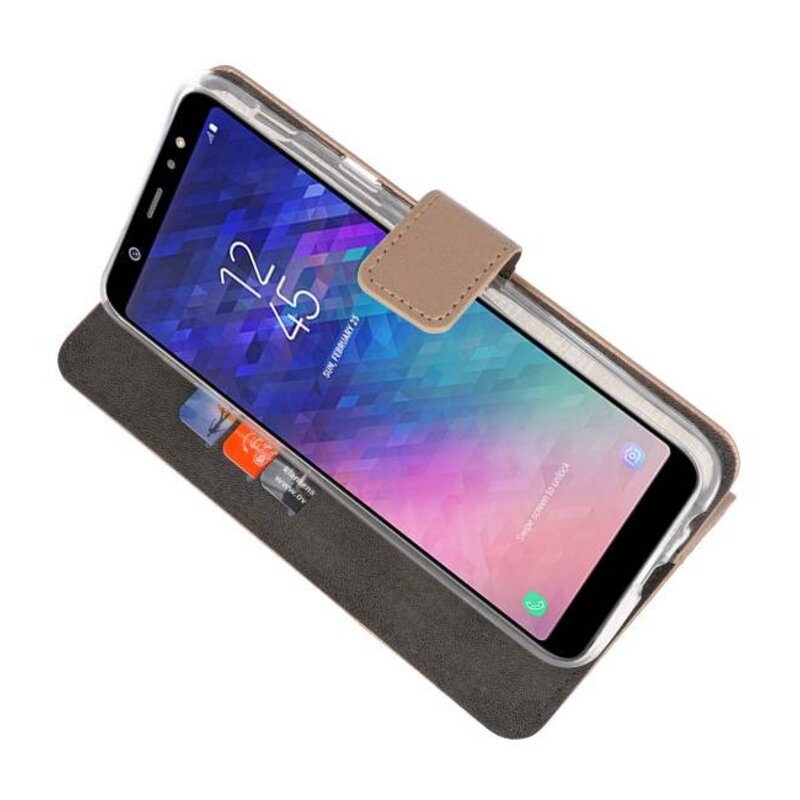 Wallet Cases Hoesje voor Galaxy A6 Plus (2018) Goud