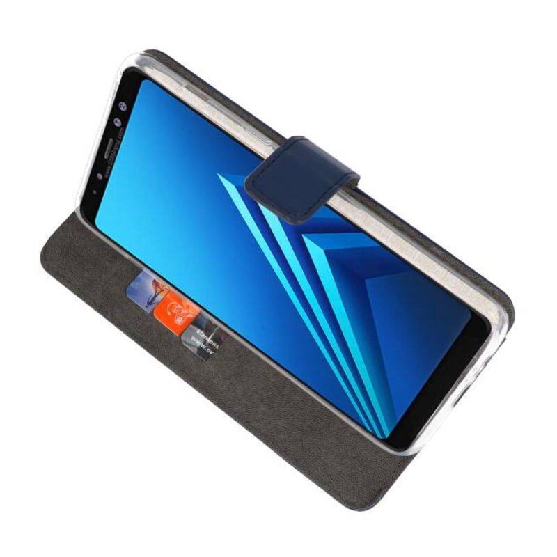 Wallet Cases Hoesje voor Galaxy A8 Plus 2018 Navy