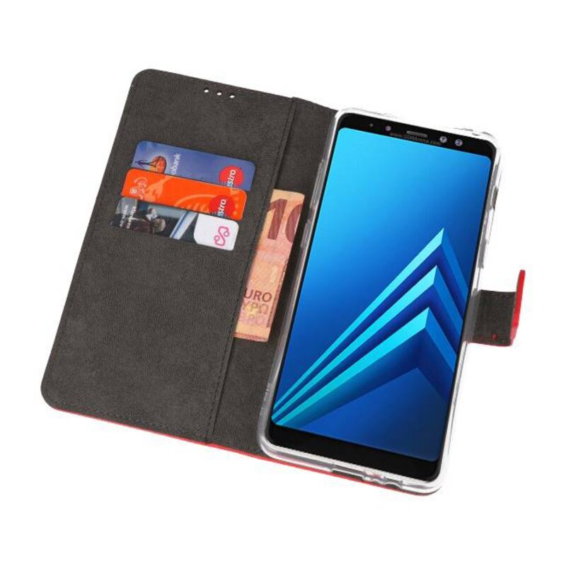 Wallet Cases Hoesje voor Galaxy A8 Plus 2018 Rood