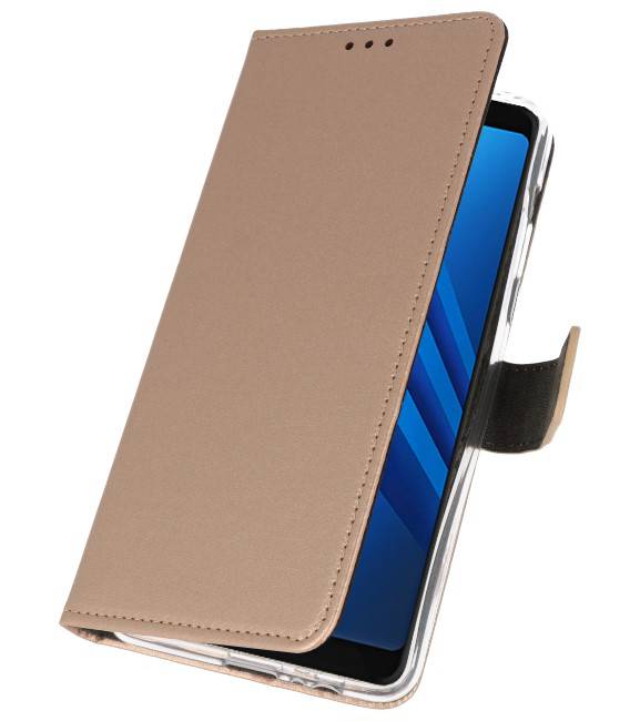 Wallet Cases Hoesje voor Galaxy A8 Plus 2018 Goud