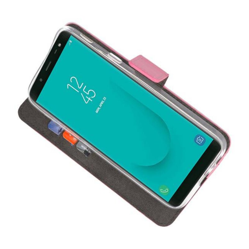 Wallet Cases Hülle für Galaxy J6 2018 Pink
