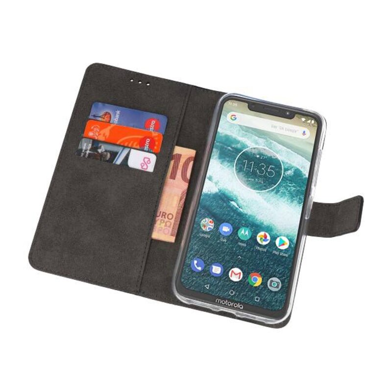 Wallet Cases Hoesje voor Moto One Power Zwart