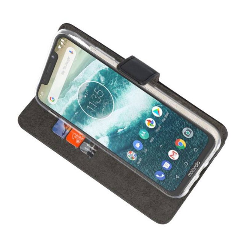 Wallet Cases Hoesje voor Moto One Power Zwart