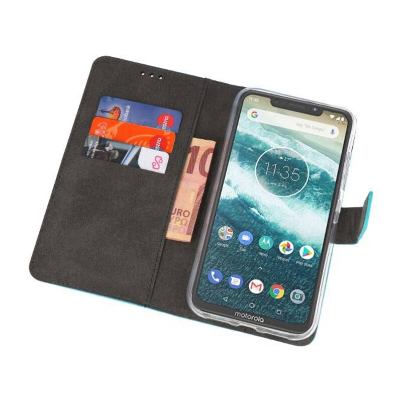 Wallet Cases Case for Moto One Power Blue