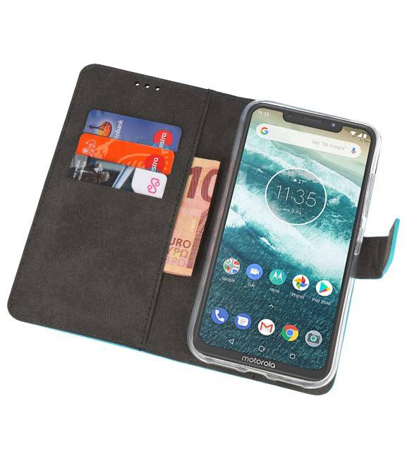 Wallet Cases Case for Moto One Power Blue