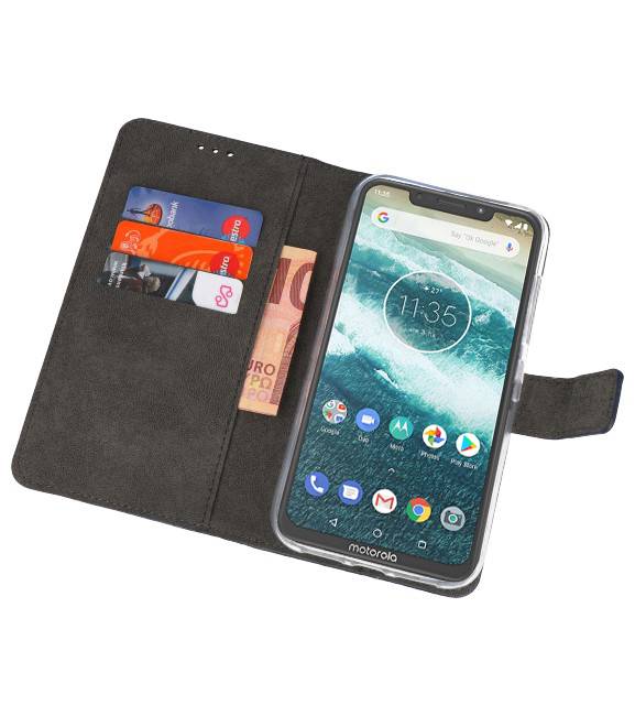 Wallet Cases Hoesje voor Moto One Power Navy