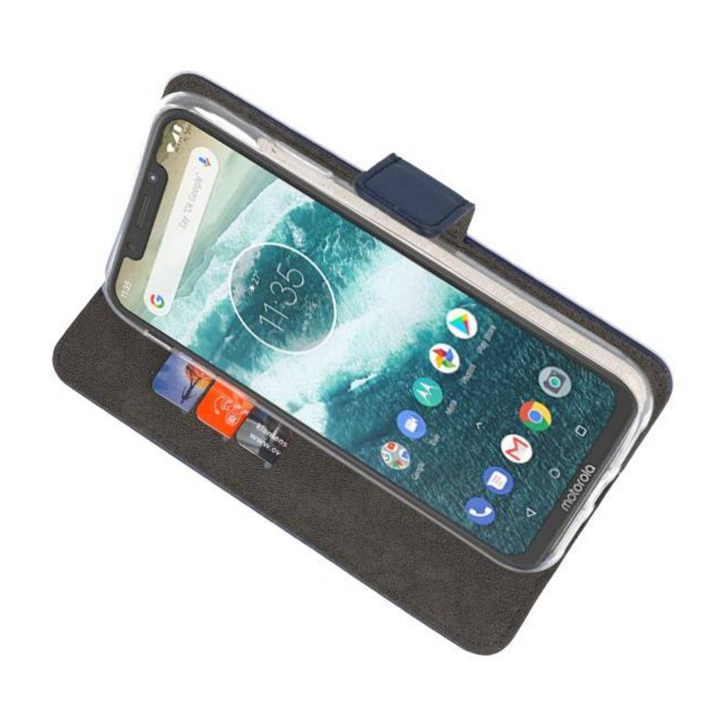 Wallet Cases Hoesje voor Moto One Power Navy