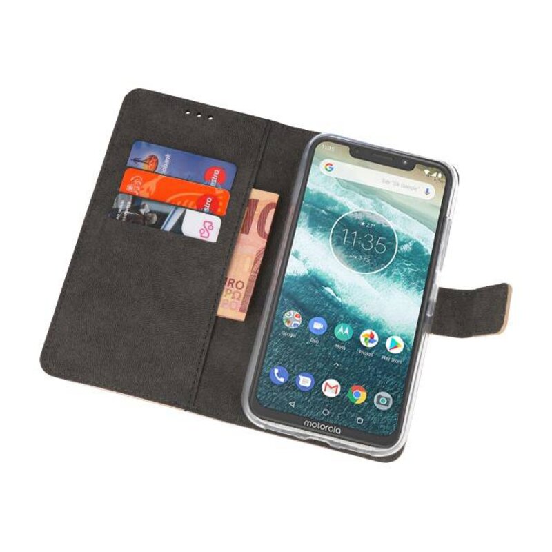 Wallet Cases Hoesje voor Moto One Power Goud