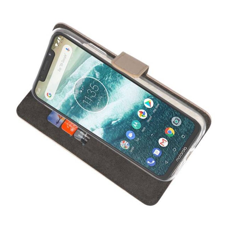 Wallet Cases Hoesje voor Moto One Power Goud