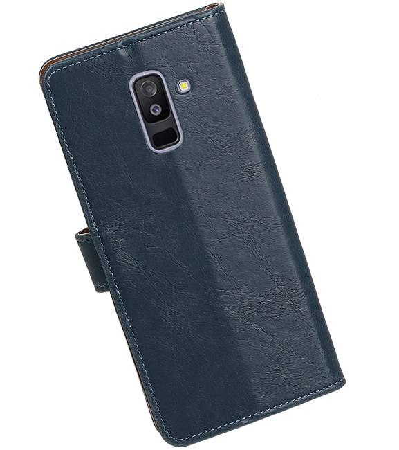 Pull Up Bookstyle voor Samsung Galaxy A6 Plus 2018 Blauw