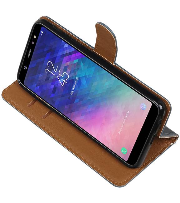 Pull Up Bookstyle voor Samsung Galaxy A6 Plus 2018 Blauw