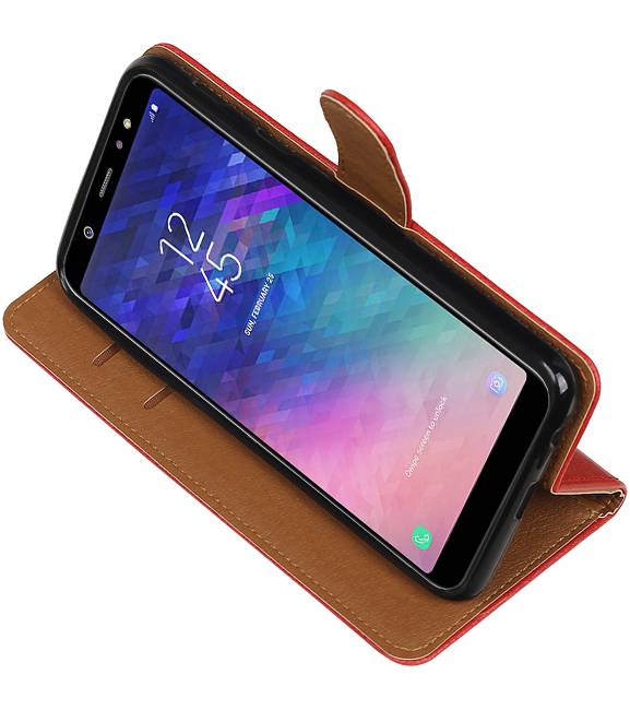 Pull Up Bookstyle voor Samsung Galaxy A6 Plus 2018 Rood