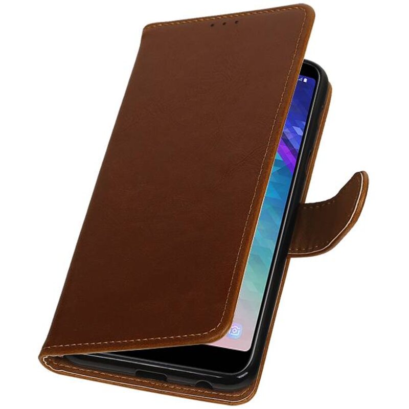 Pull Up Bookstyle voor Samsung Galaxy A6 Plus 2018 Bruin