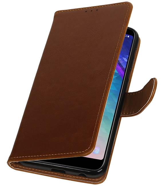 Pull Up Bookstyle voor Samsung Galaxy A6 Plus 2018 Bruin