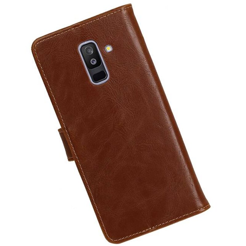 Pull Up Bookstyle voor Samsung Galaxy A6 Plus 2018 Bruin