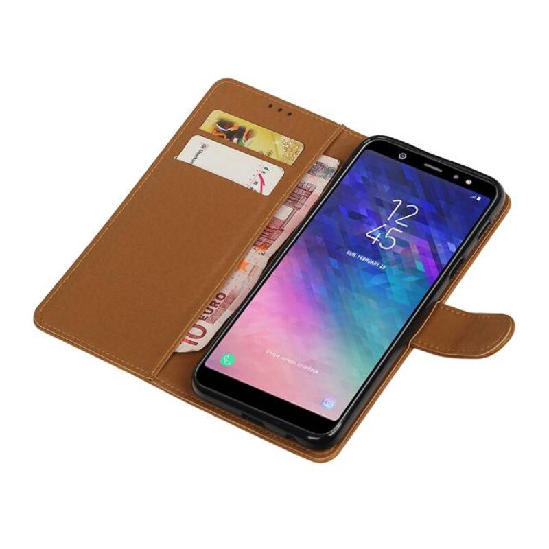 Pull Up Bookstyle voor Samsung Galaxy A6 Plus 2018 Bruin