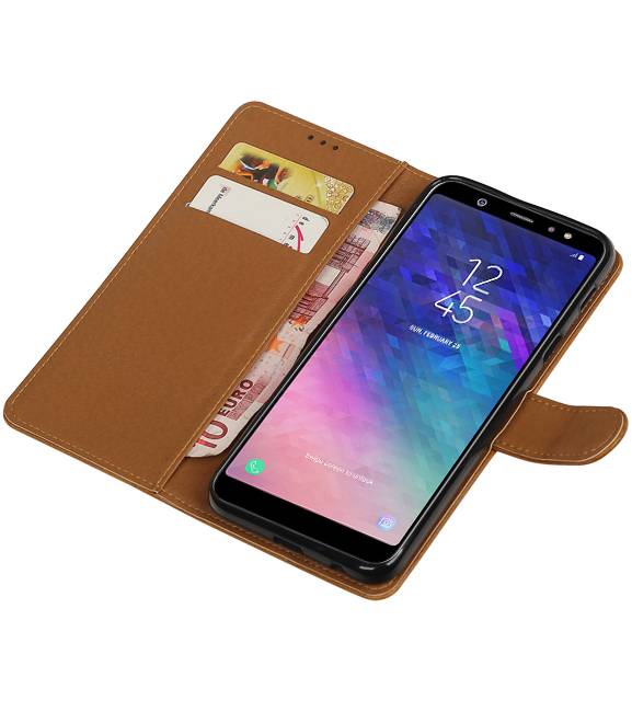 Pull Up Bookstyle voor Samsung Galaxy A6 Plus 2018 Bruin