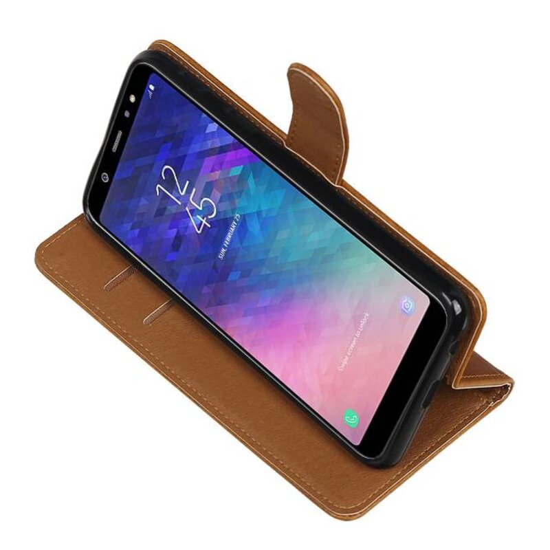 Pull Up Bookstyle voor Samsung Galaxy A6 Plus 2018 Bruin