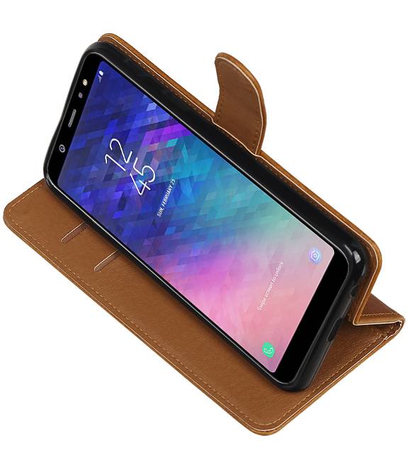 Pull Up Bookstyle voor Samsung Galaxy A6 Plus 2018 Bruin