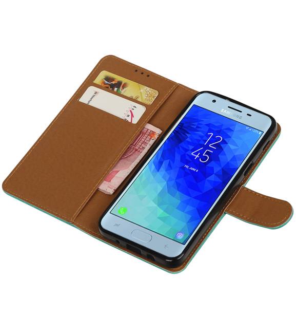 Hoesjes geschikt voor Samsung Pull Up Bookstyle für Samsung Galaxy J4 2018 Grün