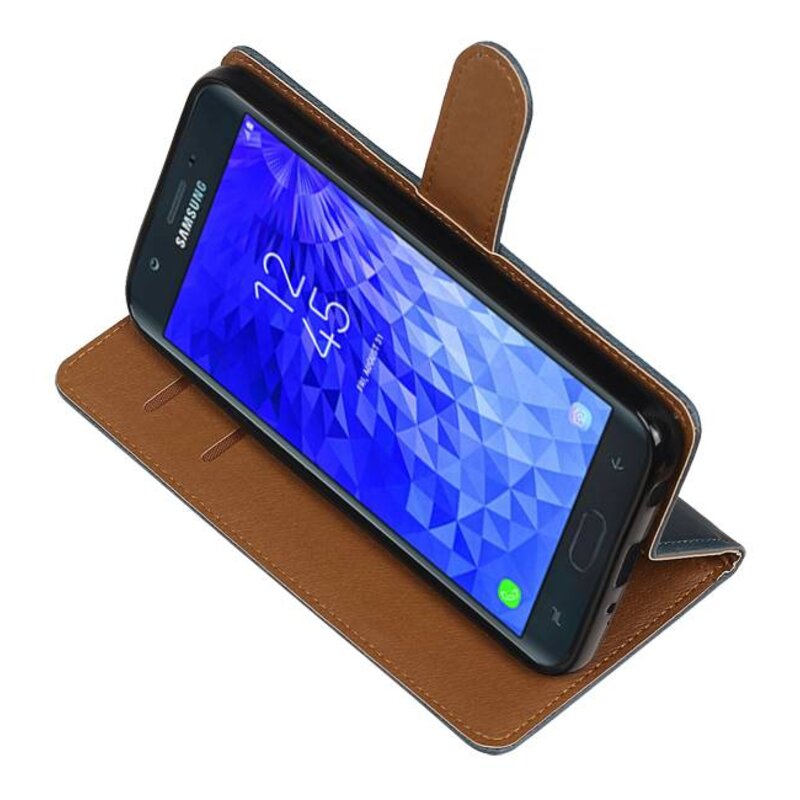 Style de livre Pull Up pour Samsung Galaxy J7 2018 bleu