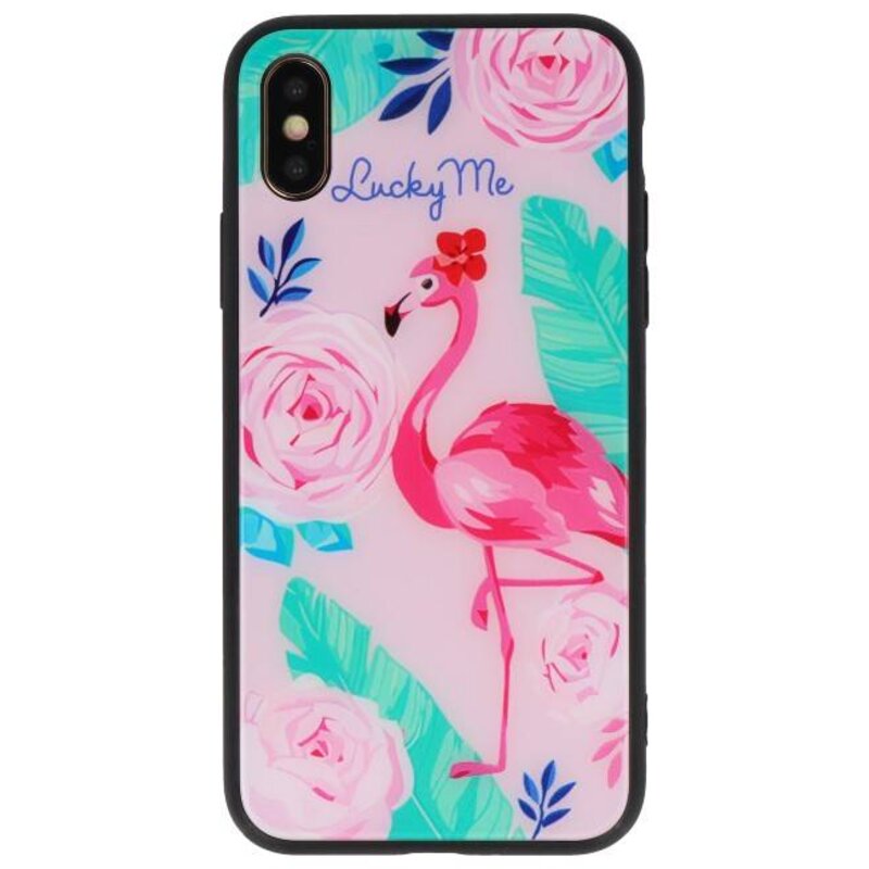 Estuche rígido de impresión para iPhone XS Lucky Me Flamingo