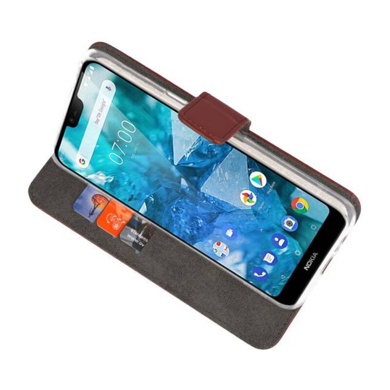 Casos Funda Cartera para Nokia 7.1 Marrón