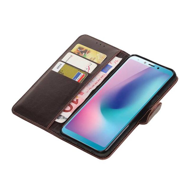 Pull Up Bookstyle voor Samsung Galaxy A6s Mocca