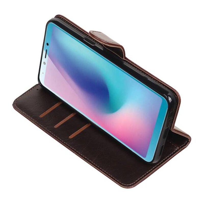 Pull Up Bookstyle voor Samsung Galaxy A6s Mocca