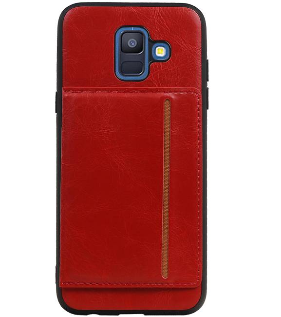 Staand Back Cover 1 Pasjes voor Galaxy A6 2018 Rood