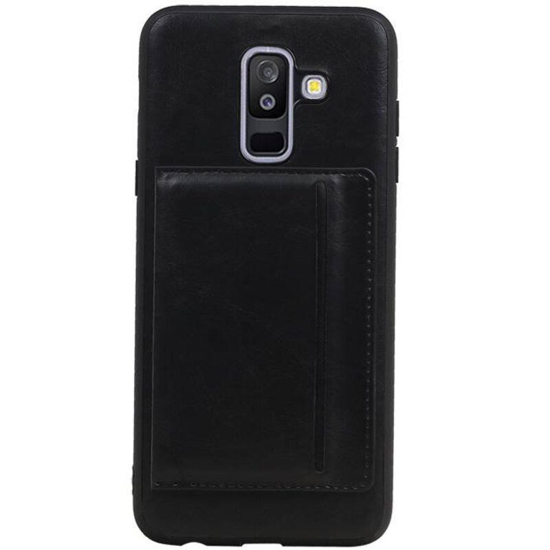 Staand Back Cover 1 Pasjes voor Galaxy A6 Plus 2018 Zwart