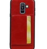 Staand Back Cover 1 Pasjes voor Galaxy A6 Plus 2018 Rood