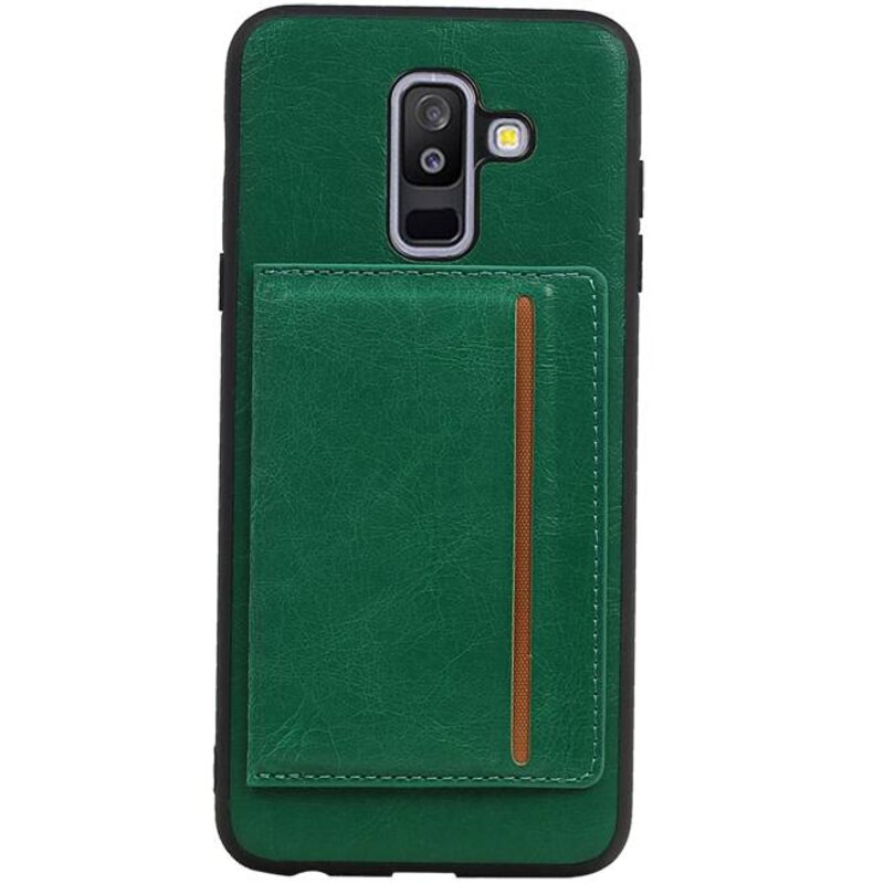 Staand Back Cover 1 Pasjes voor Galaxy A6 Plus 2018 Groen