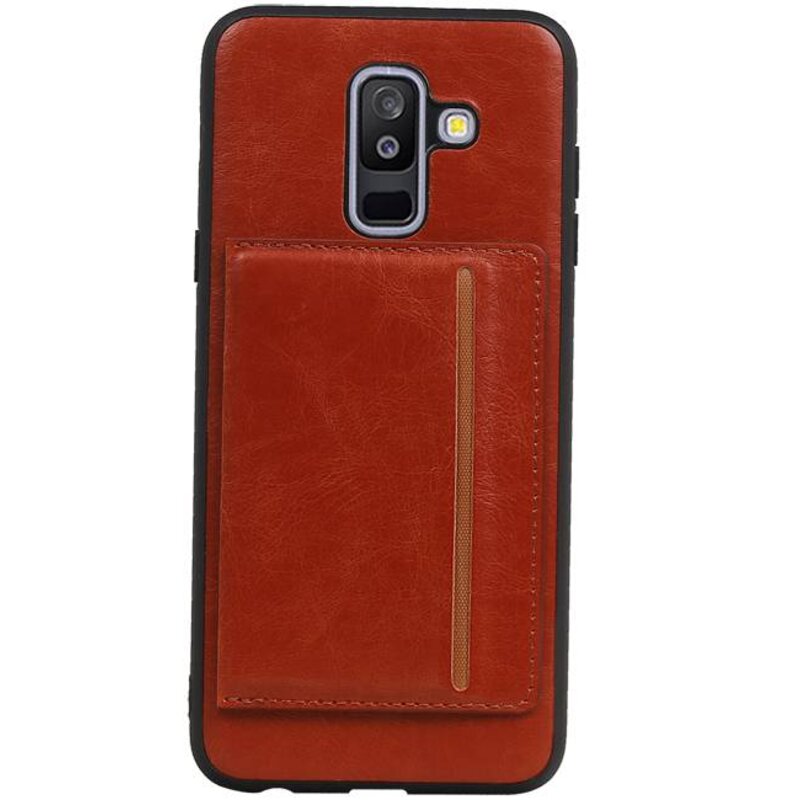 Portræt Bag Cover 1 Kort til Galaxy A6 Plus 2018 Brown
