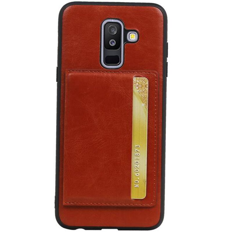 Portrait Back Cover 1 Carte per Galaxy A6 Plus 2018 Brown