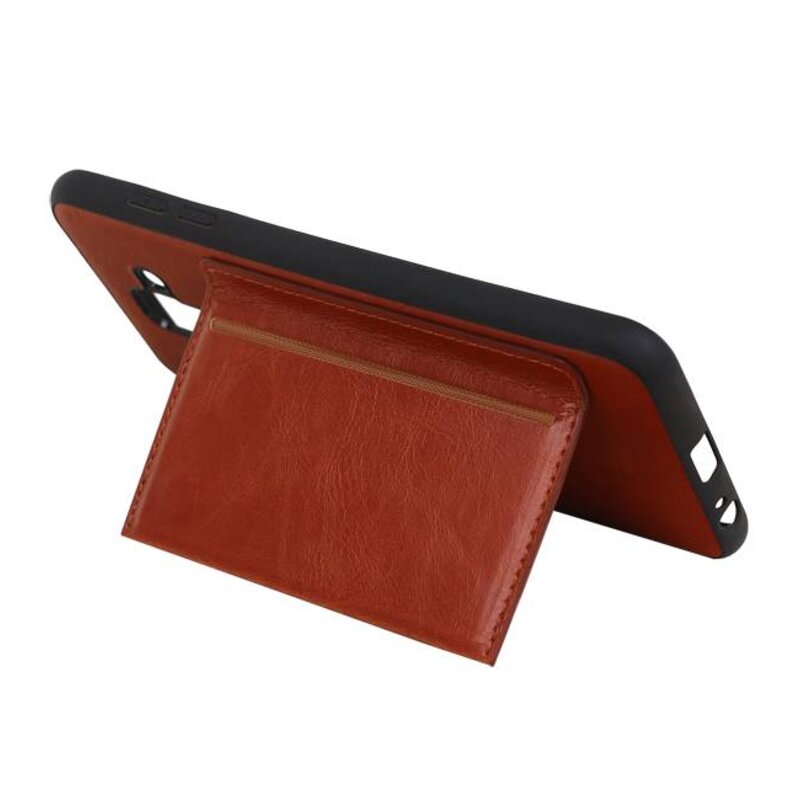Portræt Bag Cover 1 Kort til Galaxy A6 Plus 2018 Brown