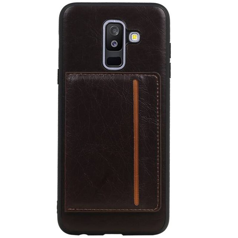 Standing Back Cover 1 Carte per Galaxy A6 Plus 2018 Mocca