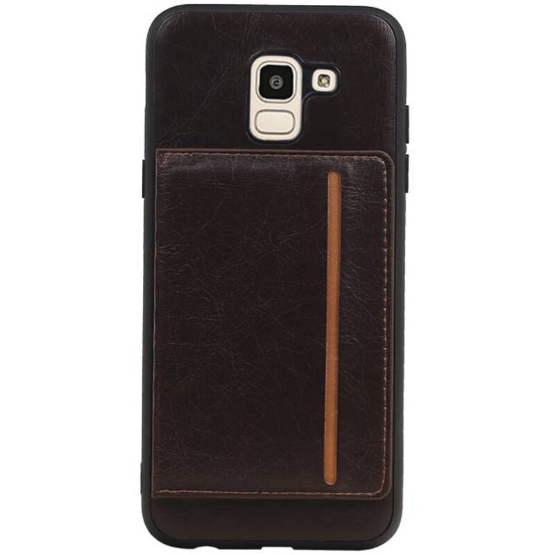 Staand Back Cover 1 Pasjes voor Galaxy J6 Mocca