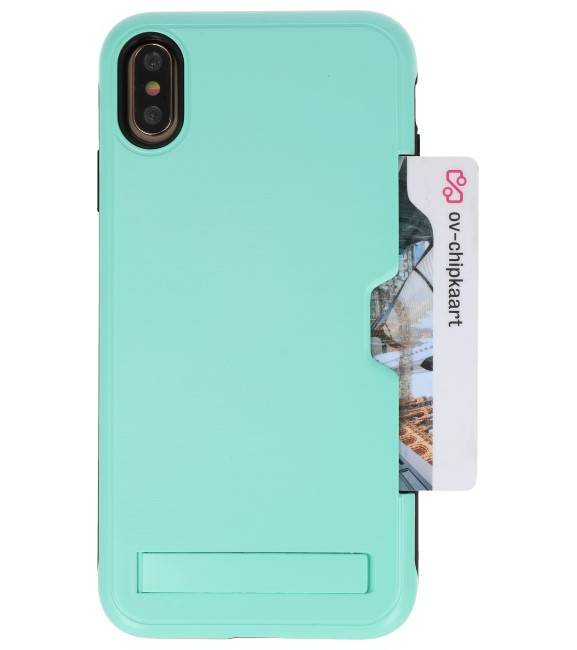 Tough Armor Card Holder Stand Case for iPhone XS Max Turquoise