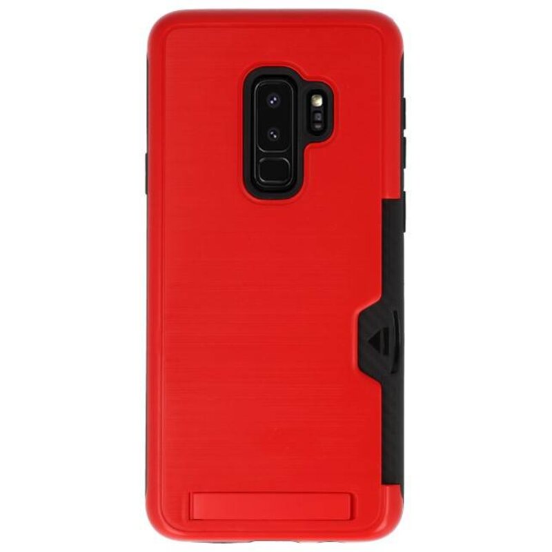 Estuche resistente con soporte para tarjetas de armadura para Galaxy S9 Plus rojo