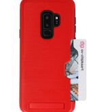 Estuche resistente con soporte para tarjetas de armadura para Galaxy S9 Plus rojo