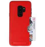 Estuche resistente con soporte para tarjetas de armadura para Galaxy S9 Plus rojo