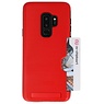 Estuche resistente con soporte para tarjetas de armadura para Galaxy S9 Plus rojo